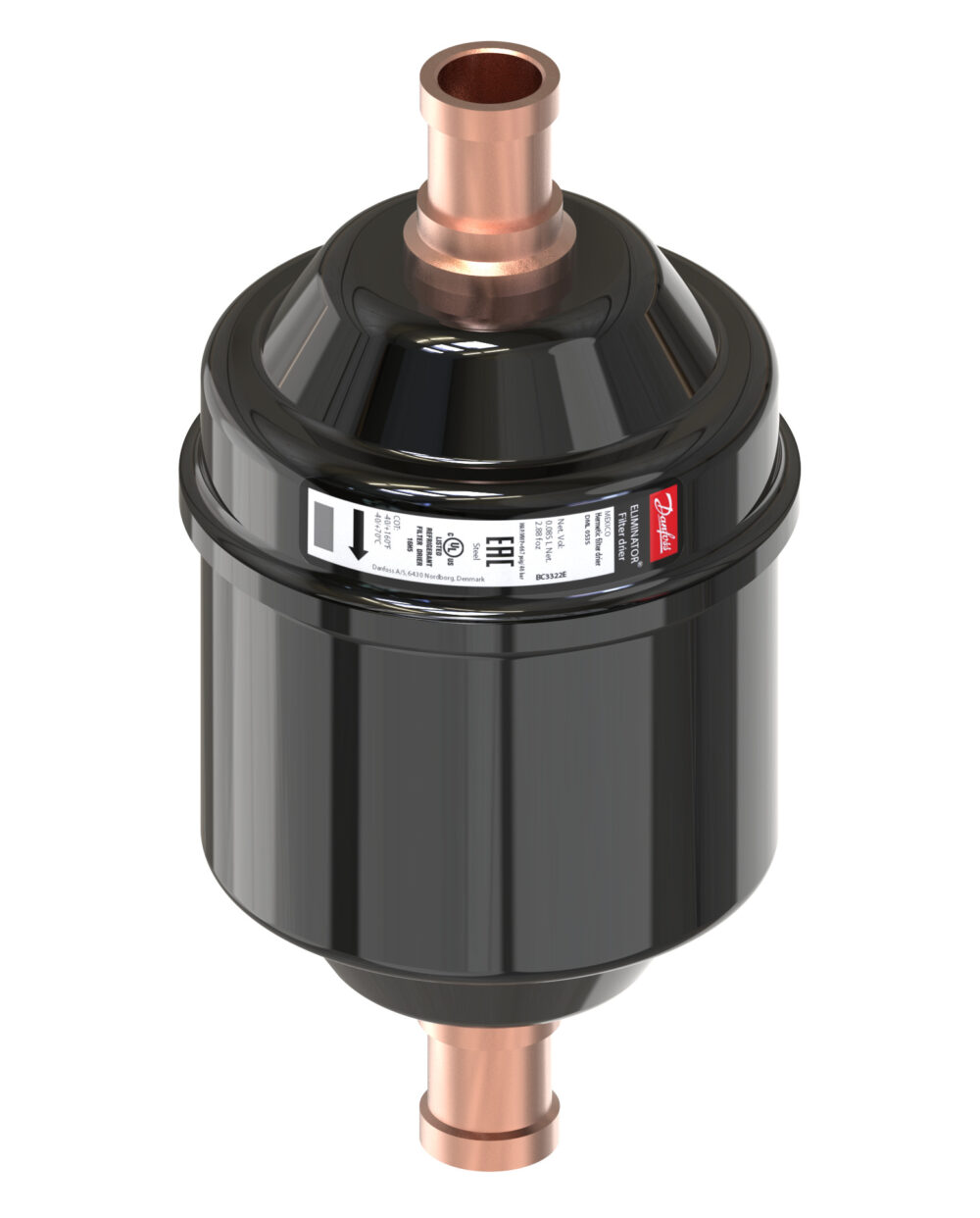 Hermetic filter drier, DML, 16 cu.in., Steel Cu-plated